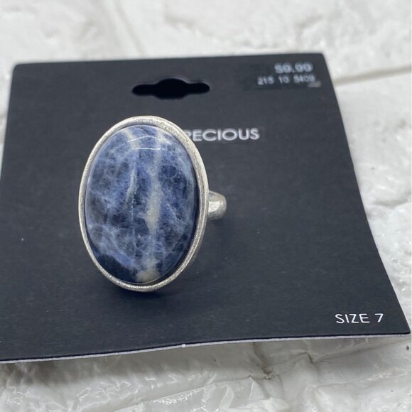 Semi Precious Women’s Ring Blue Stone Silver Finish Size 7 Elegant Jewelry - Picture 3 of 7
